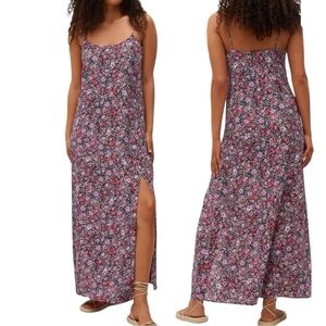 Mango Floral Print Side Slit Camisole Bias cut maxi Slip Dress, Sleeveless, Sz 6